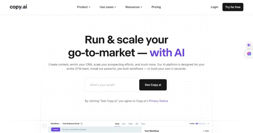 Best AI Story Generator - Copy.ai Home page