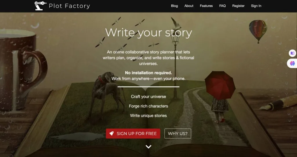 Best AI Story Generator - Plot Factory Home page