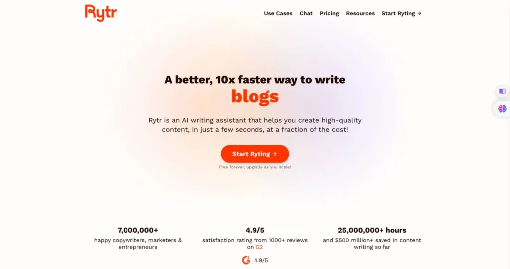 Best AI Story Generator - Rytr Home page