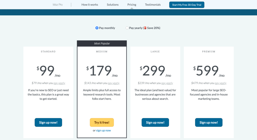 moz pricing page